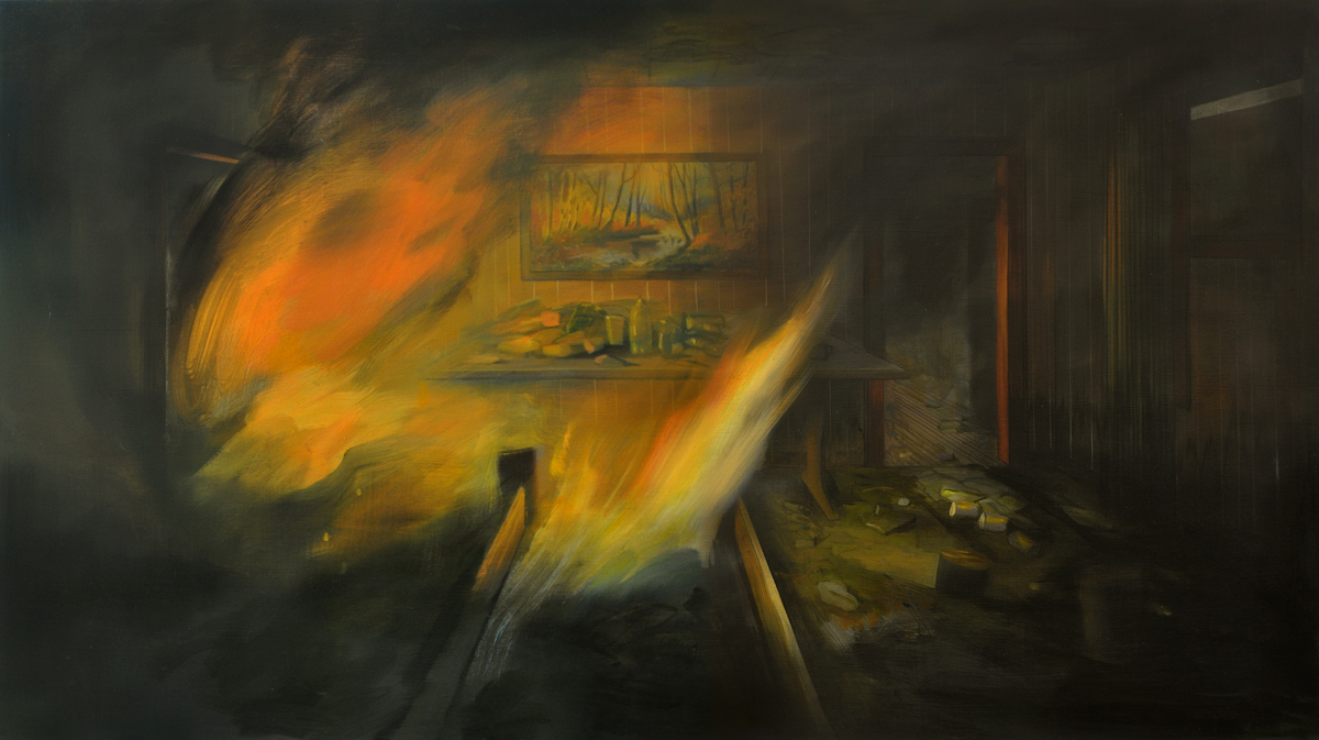 Brandi Twilley, <em>Fire and Fall Painting</em>, 2016. Oil on canvas, 32 x 56 inches