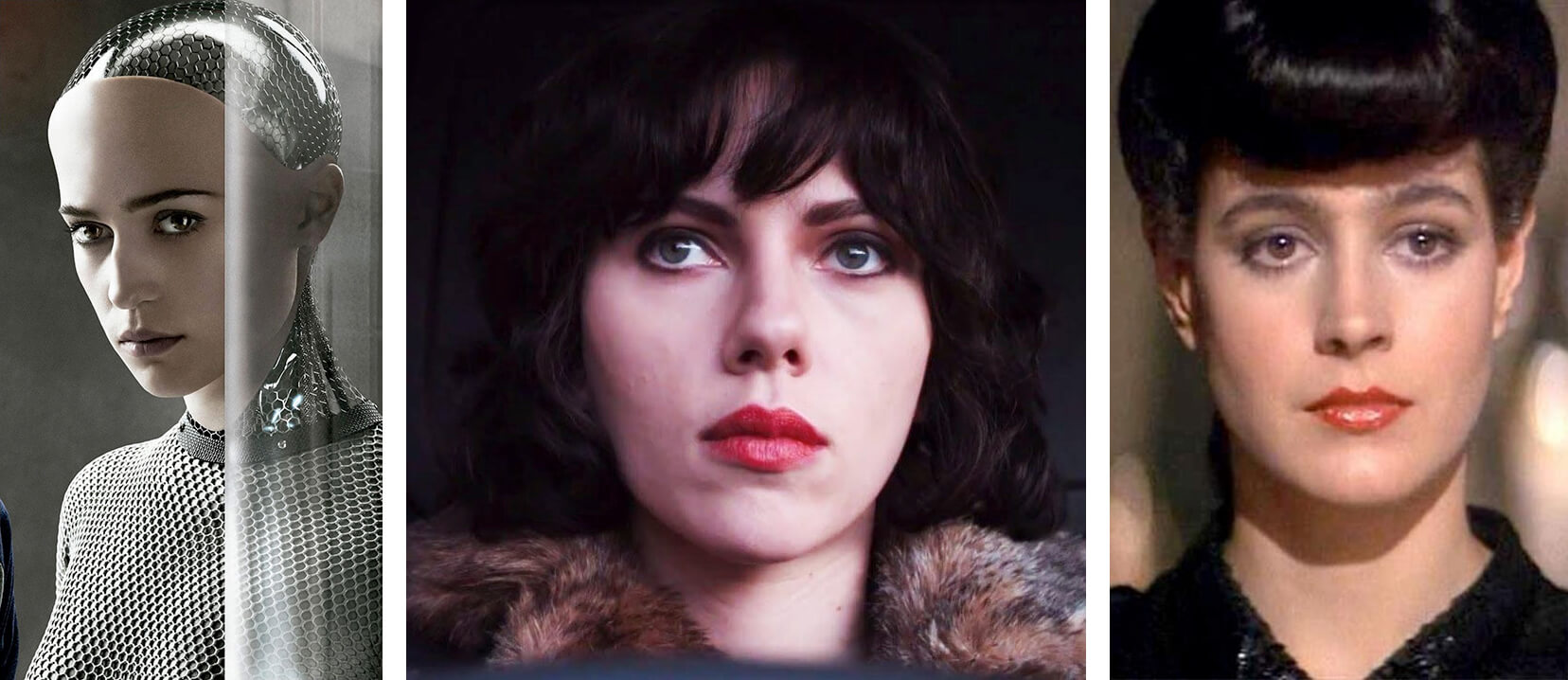 Ava (<em>Ex Machina</em>), The Female (<em>Under the Skin</em>), Rachael Tyrell (<em>Blade Runner</em>).