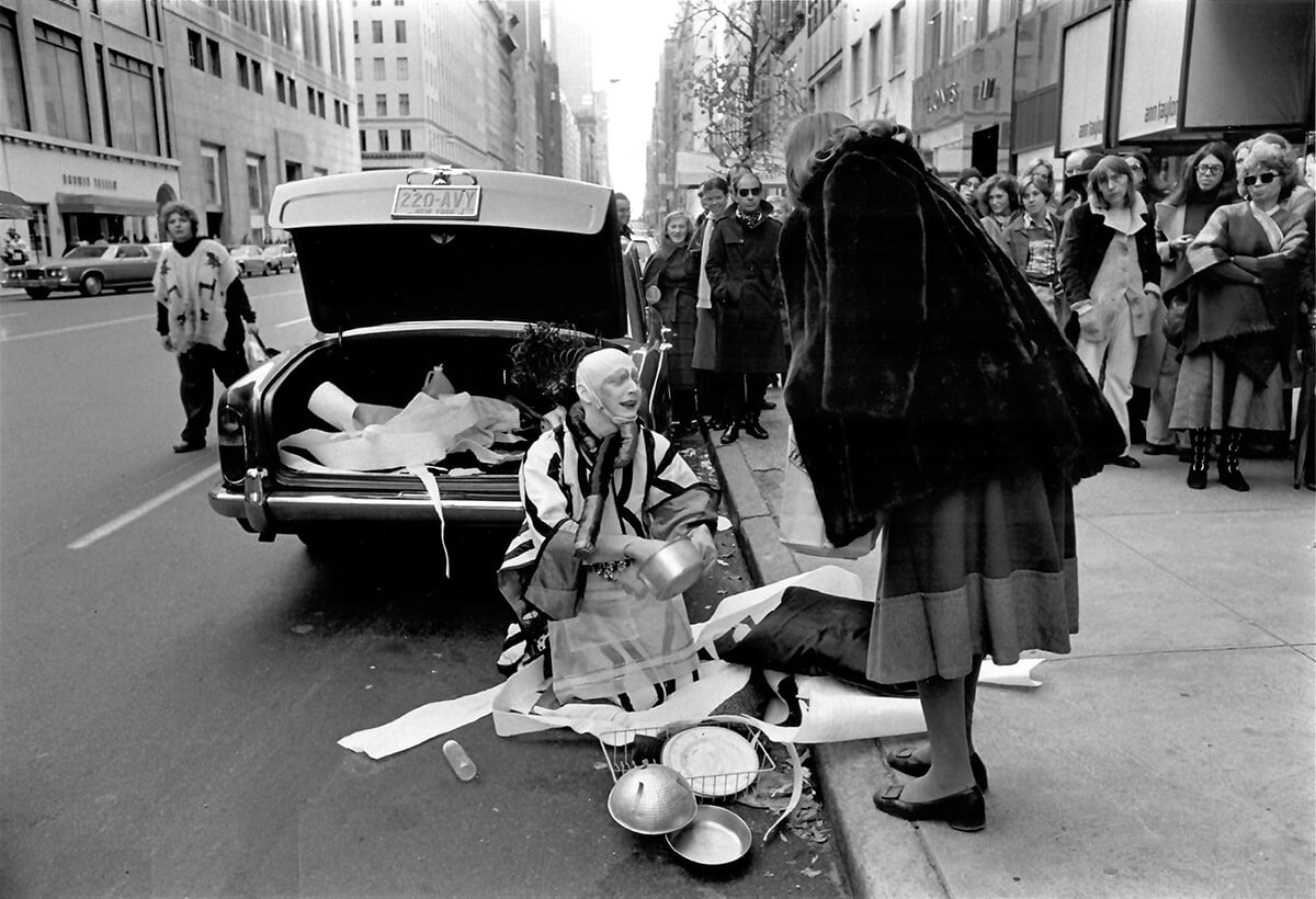 Jimmy DeSana, <em>Untitled ("Stephen Varble performing Gutter Art with onlooker”)</em>, 1975, silver gelatin print (2018). Courtesy of Jimmy DeSana Trust.