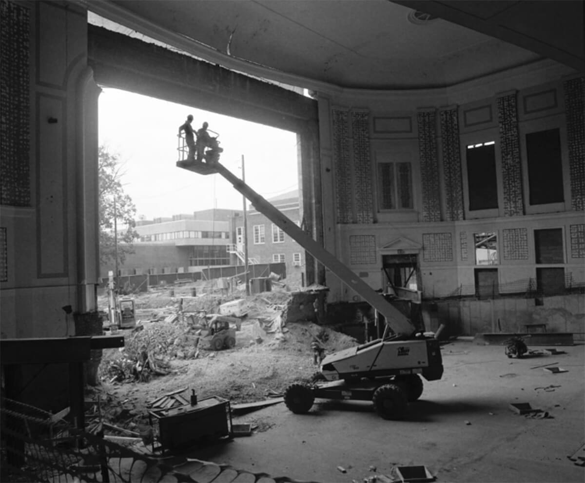 Memorial Hall undergoing renovation in 2002. Photograph by Catharine Carter.
