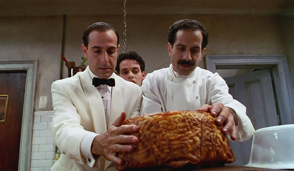 The timpano, a showstopper of a dish that represents the apex of the brothers’ culinary expression, in <em>Big Night</em> (1996), a film by Campbell Scott and Stanley Tucci.