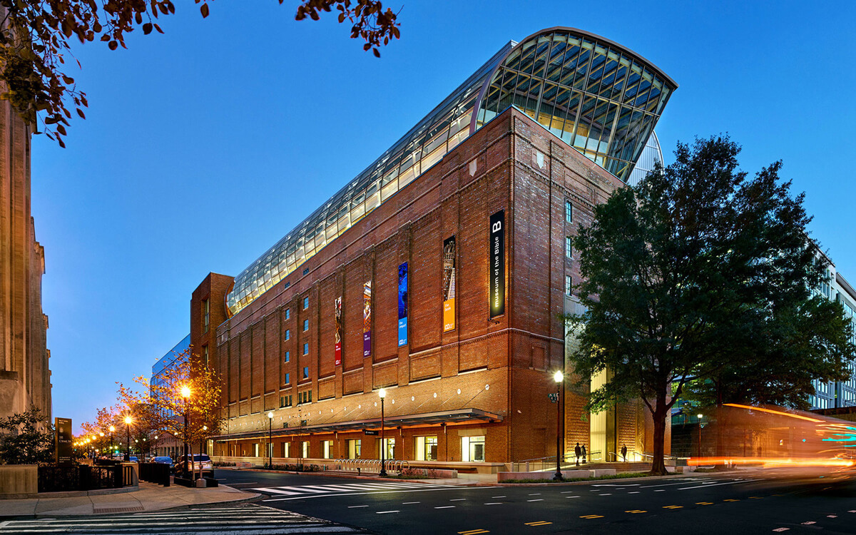 The Museum of the Bible at dusk.