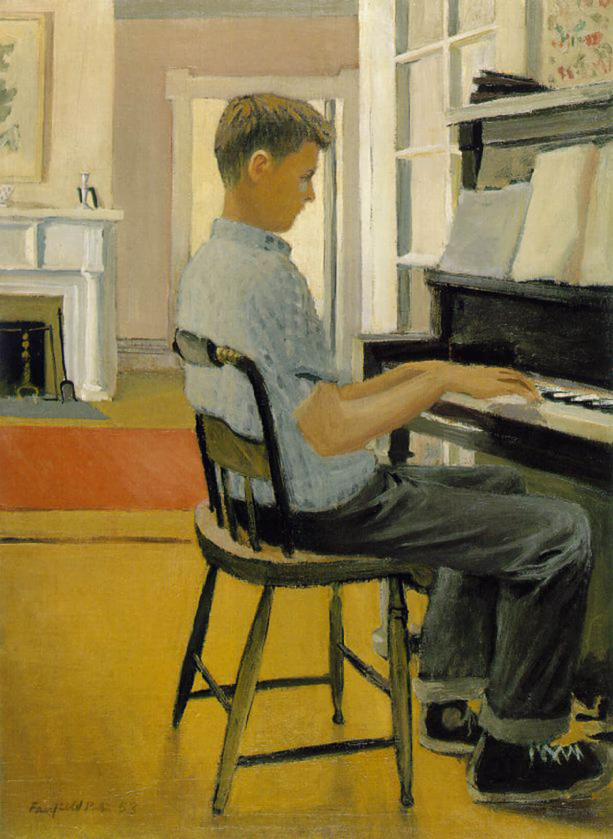 Fairfield Porter, <em>Laurence at the Piano</em>, 1953. Courtesy: New Britain Museum of American Art, New Britain, Connecticut. 