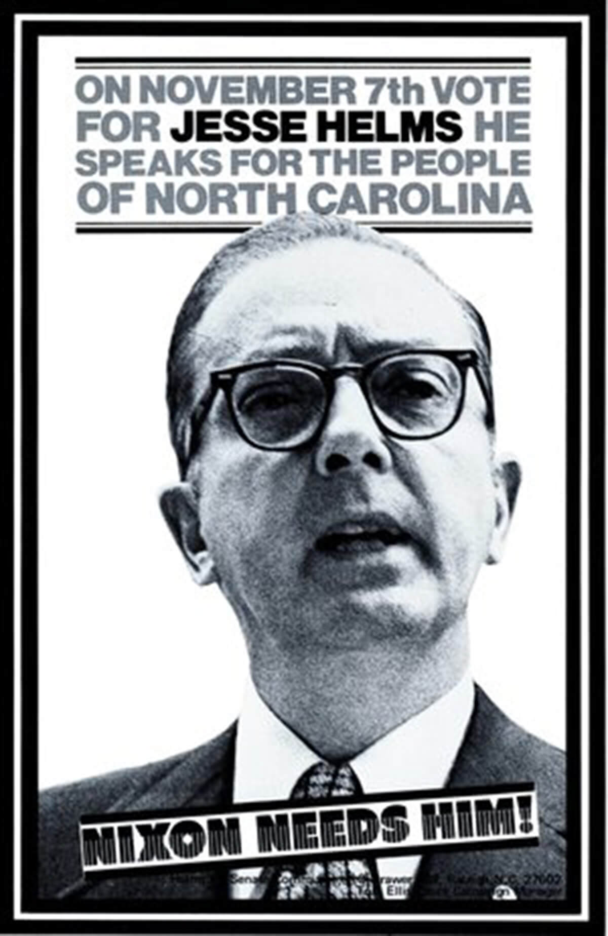 Poster from Jesse Helms' 1972 campaign.