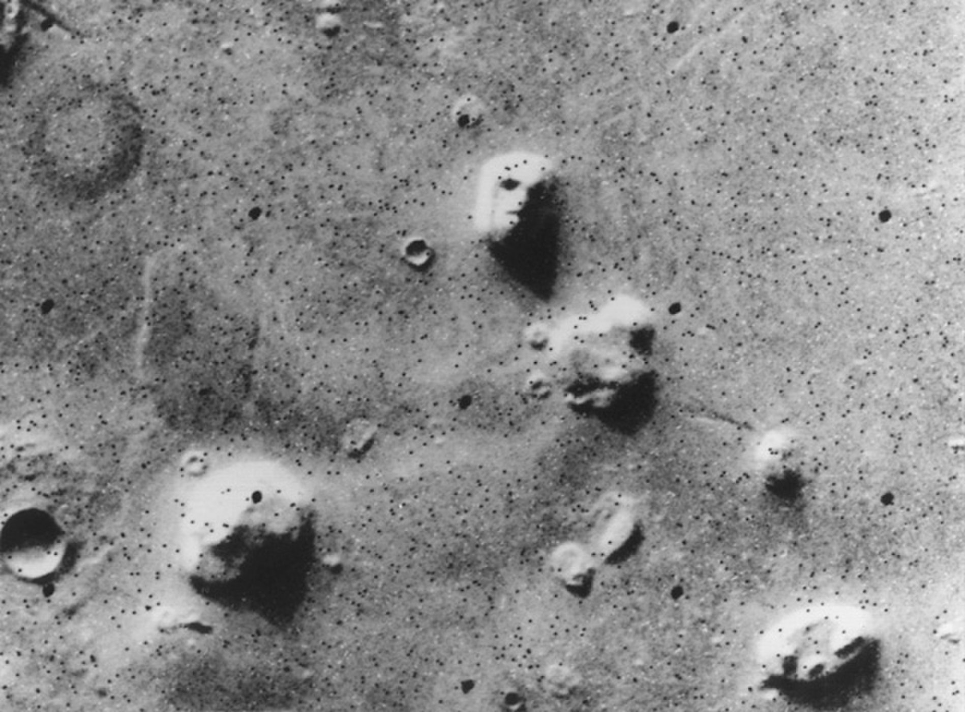The Face on Mars captured by Viking Orbiter 1’s camera in 1976.