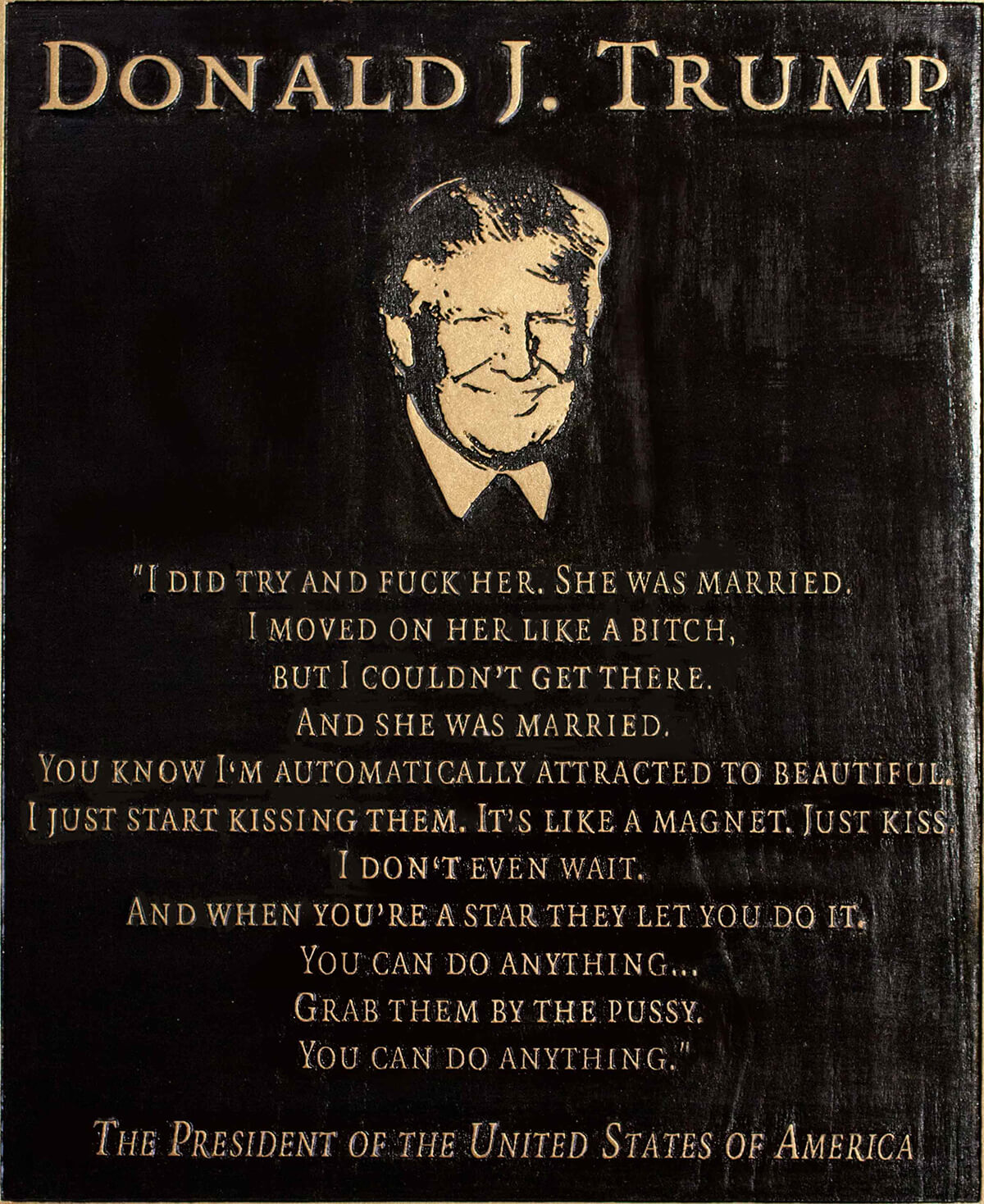 Marilyn Minter, <em>Trump Plaque</em>, 2017.