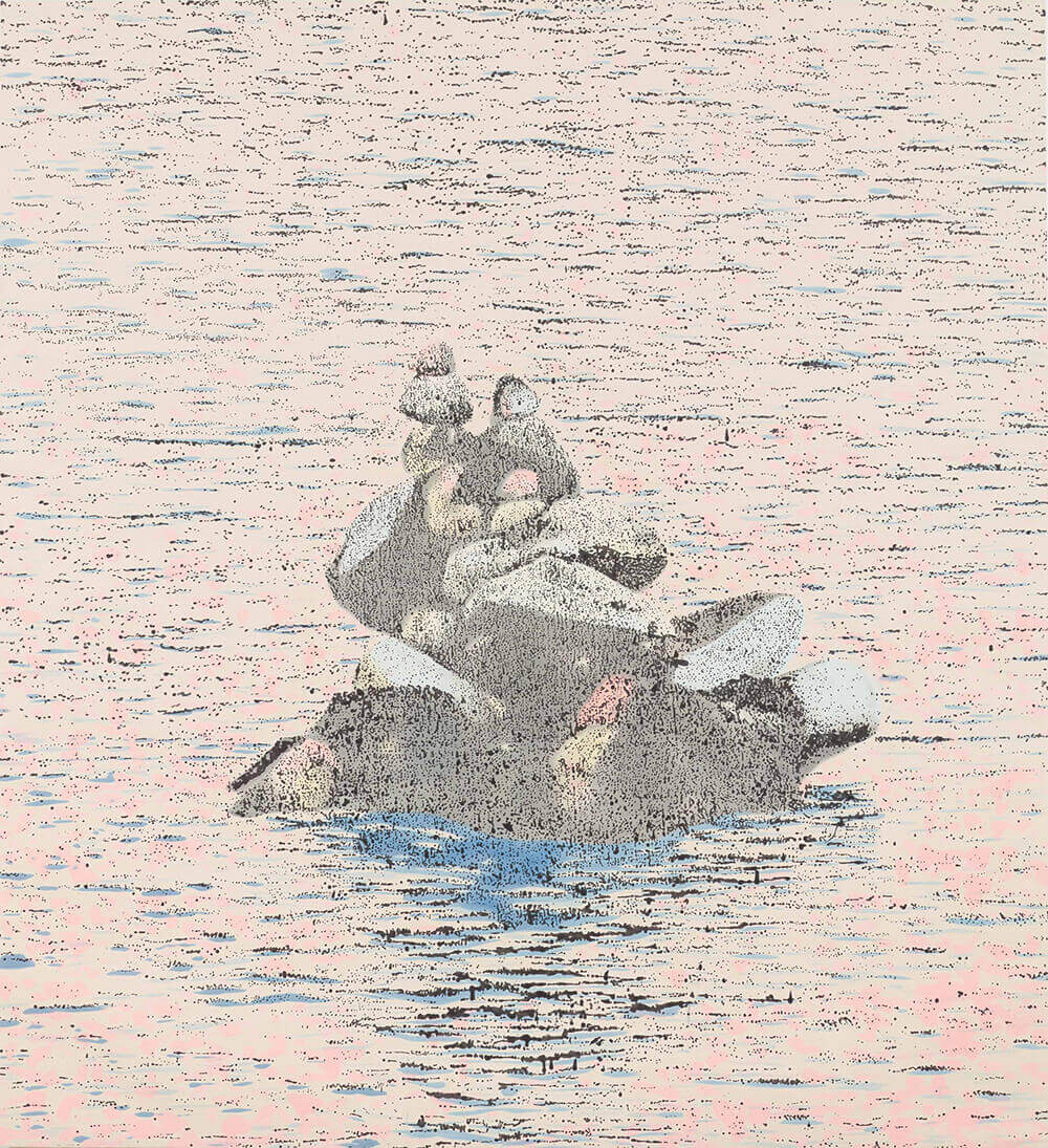 Nate Lowman,<em>Wisconsin Cairn (Lake Flannery)</em>, 2013. Oil and alkyd on canvas 81 x 74 x 1.5 inches Photo: Jeffrey Sturges. Image courtesy of the artist and Maccarone.