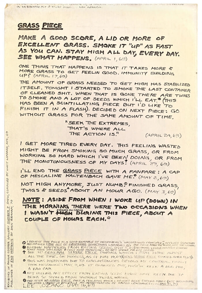 Lee Lozano, <em>Grass Piece</em>, 1969. Xerography, 12 5/8 × 8 1/2 inches. © The Estate of Lee Lozano. Courtesy of the Estate of Lee Lozano and Hauser & Wirth.